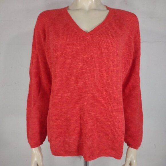 Eileen Fisher orange Linen blend mesh knit V-Neck sweater ladies XL X-Large - Picture 1 of 7